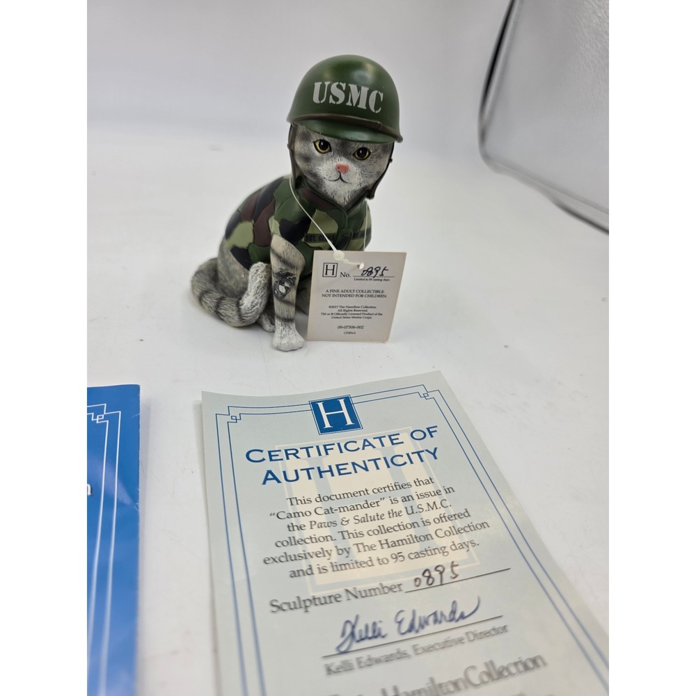 Hamilton Collection Camo Cat-mander USMC Marine Cat Figurine COA 0895 C4